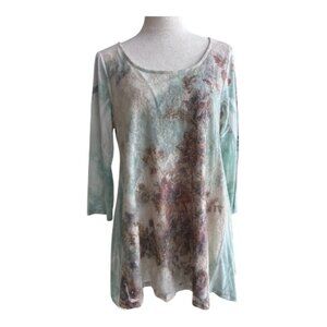 CAL STYLE Abstract Floral Tunic Top M - Boho Artsy Feminine (2462-15)